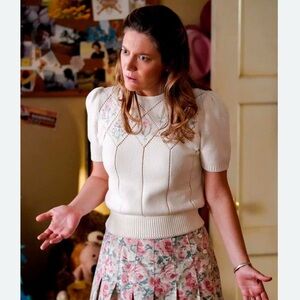 Young Sheldon Look Alike ••• Little Me Cream Sweater with Floral Embroidery